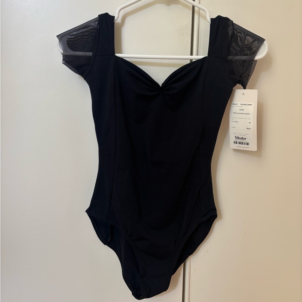 NWT Nikolay Effie, Mesh Cap Sleeve Leotard Adult XS Black